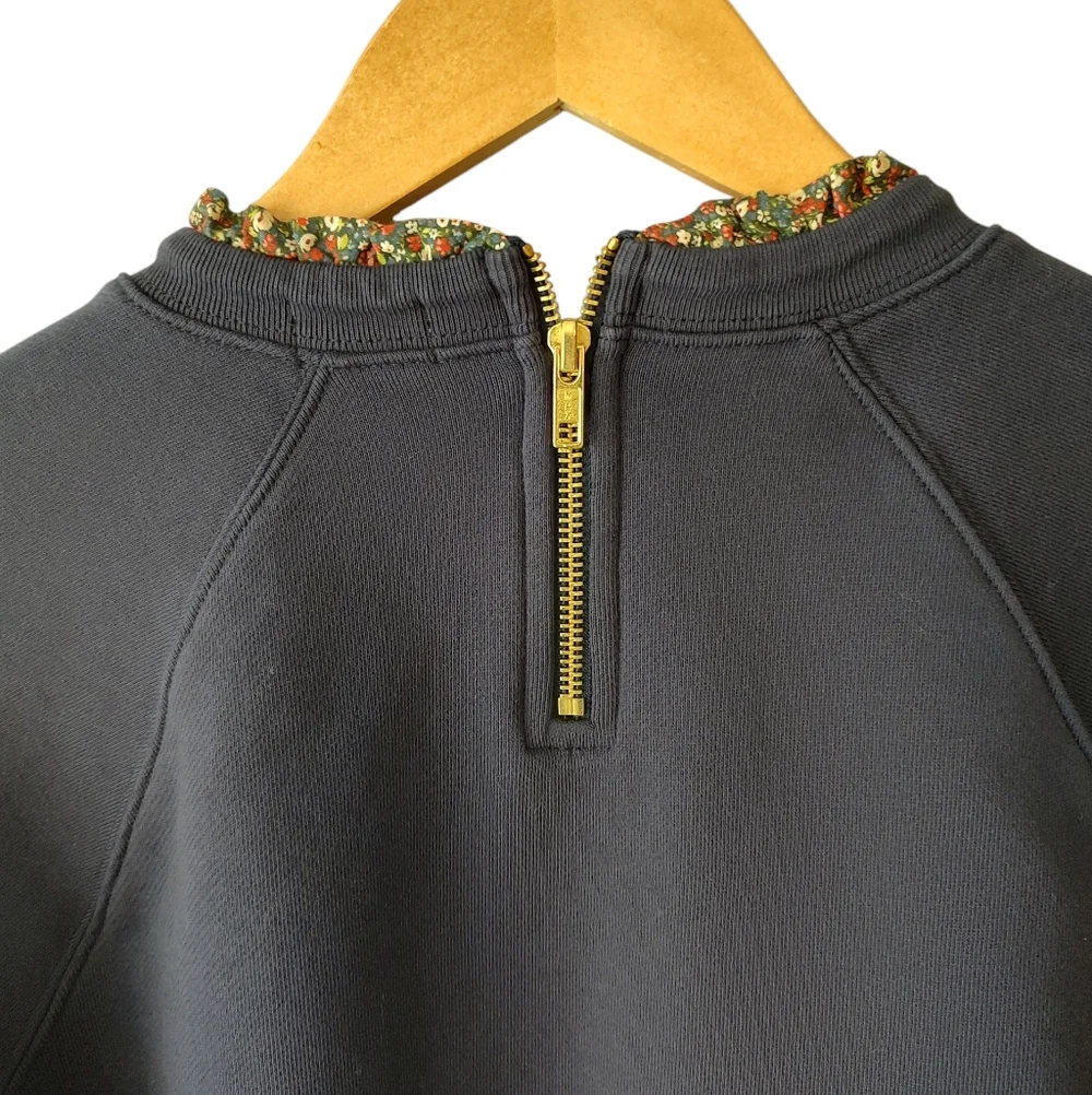 J. Crew Navy Blue Long Sleeve Sweatshirt with Floral Trim Size Large